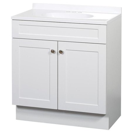 ZENNA HOME 2Door Shaker Vanity with Top, Wood, White, Cultured Marble Sink, White Sink SBC30WW